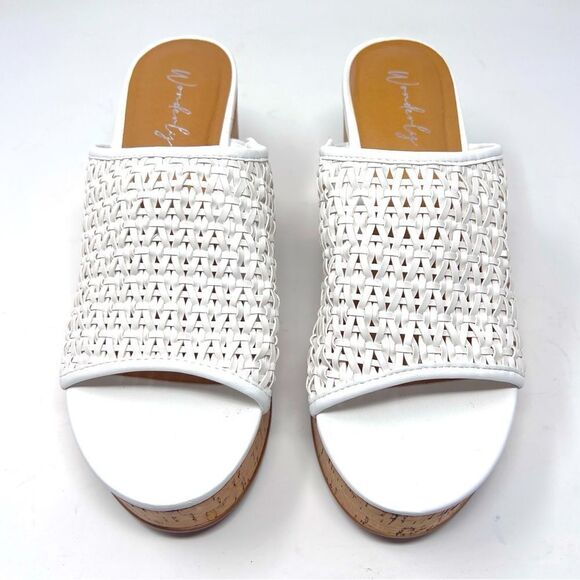 Wonderly Halo White Vegan Leather Slide Platform Cork Block Heel Belk Sandal 8.5 - Picture 2 of 13